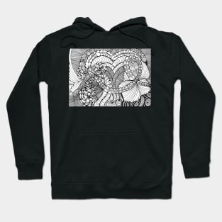 Handmade Illustration drawing of heart flowers and chain Hoodie